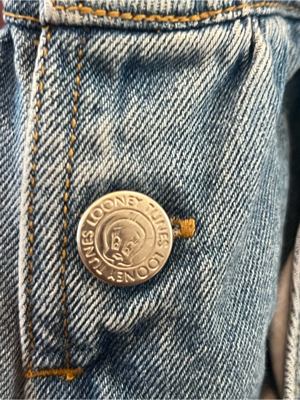 KIDS VTG CLOTHES: Denim Kids Overall Dress with Tweety Patch - Light Blue - Picture 3 of 7